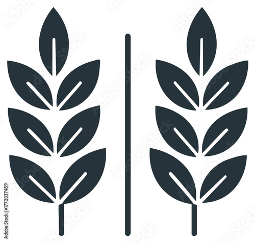 Two stalks of wheat grain vector icon. Simple minimalist symmetrical agricultural symbol.
