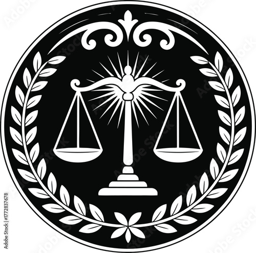 Justice scales symbol emblem symbolizing law fairness equity and legal judgement