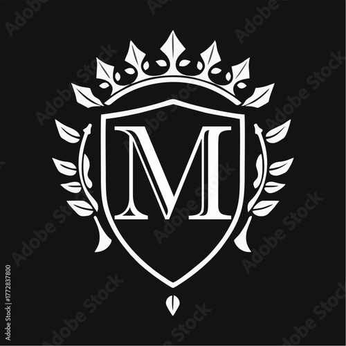 Abstract Artistic Alphabet A-Z Royal Shield Emblem with Crown and Laurel Wreath in Elegant Vector Design for Luxury Branding, Prestige Identity, and Zenith Heritage Style