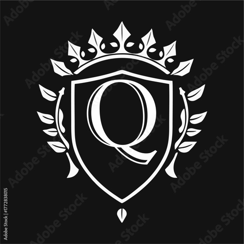 Abstract Artistic Alphabet A-Z Royal Shield Emblem with Crown and Laurel Wreath in Elegant Vector Design for Luxury Branding, Prestige Identity, and Zenith Heritage Style