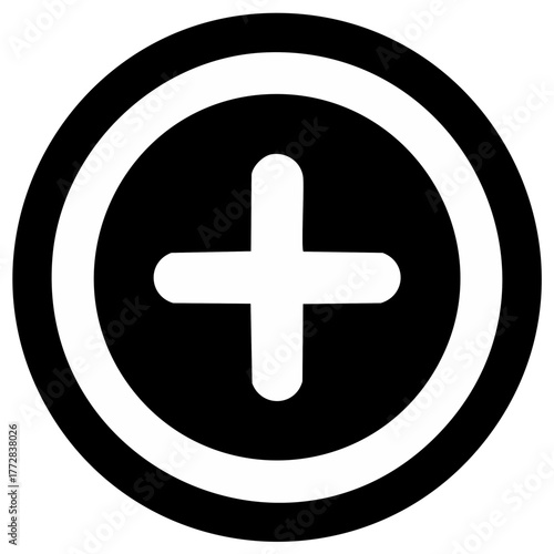 Simple plus sign icon inside a circle, flat vector graphic for add button, new content, or zoom in function