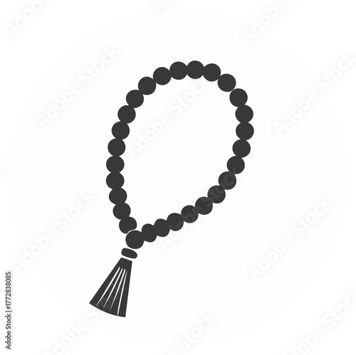 Minimalist vector icon of Islamic prayer beads. A simple black silhouette of a tasbih for religious worship.