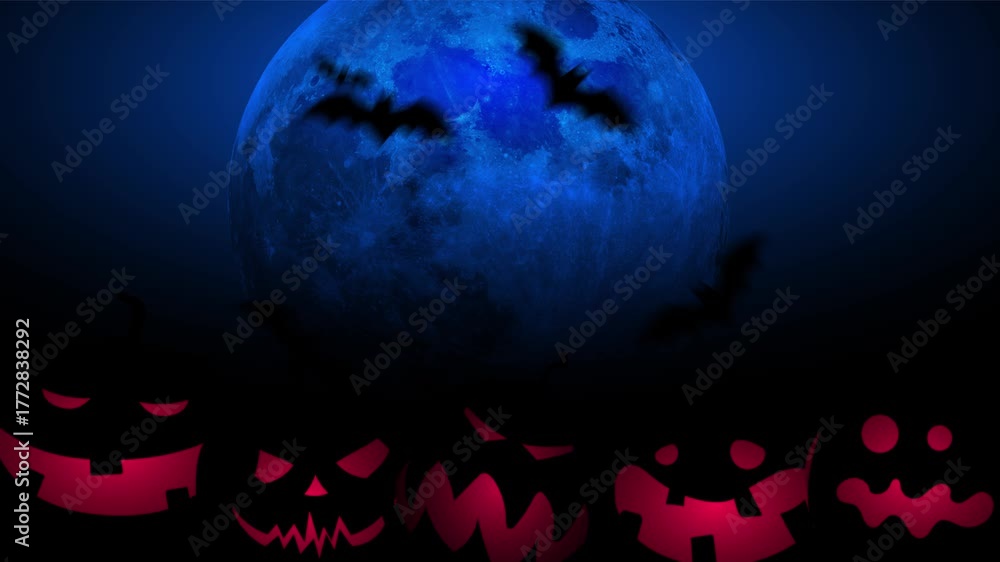 sfondo, video, 4k, pipistrelli, halloween, notte, stormo di pipistrelli, luna piena