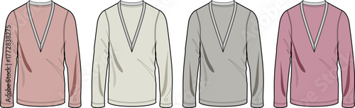 Colorful V-Neck Shirt Fashion Vectors Knitwear, Long Sleeves, and Stylish Apparel