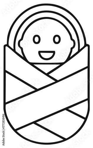 Swaddled Baby Icon Newborn Wrap Childcare Simple Outline Illustration Line Art