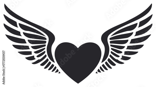 Black heart with outstretched wings design element a symbol of love freedom or remembrance