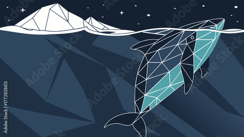 Geometric dolphin iceberg arctic ocean deep sea vector Abstract