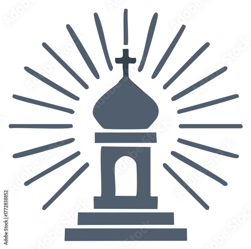 Stylized Orthodox Church Dome with Cross and Rays of Light Symbolizing Faith and Spirituality