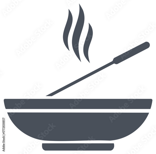 Hot Bowl with Chopsticks and Rising Steam Silhouette Icon for Asian Cuisine