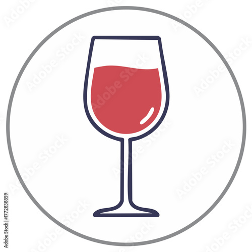 Wine glass filled with red wine graphic illustration icon inside a circle