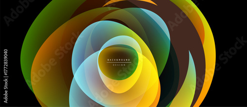 Abstract layers create dynamic visual effect. Colors blend, forming circular composition. Modern design element for backgrounds.