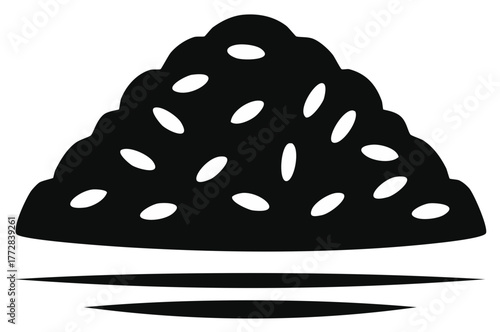 Abstract black and white illustration of a heap of food grains, flat design.