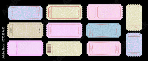 Elegant frames with copy space. Vintage empty tickets. Admit pastel tickets template.