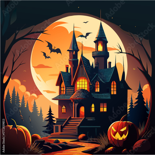 halloween background with pumpkin and bats