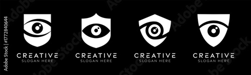 Set of eye shield logo design templates. Modern isolated shield and eye design for technology, surveillance, and security.