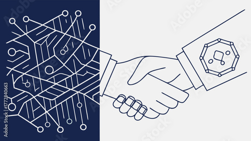 Technology handshake partnership symbol network data abstract graphic vector Abstract