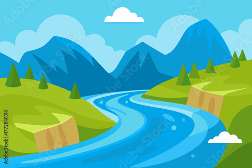 Cartoon wild river rapids scene vector illustration