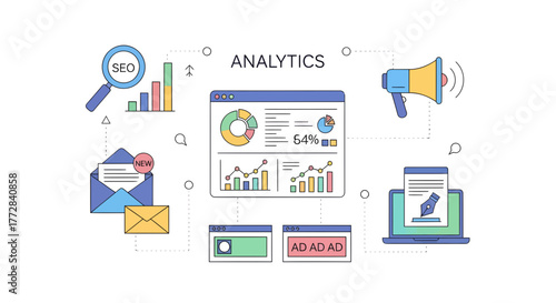 Analytics and SEO Optimization Concept with Data Analysis Elements