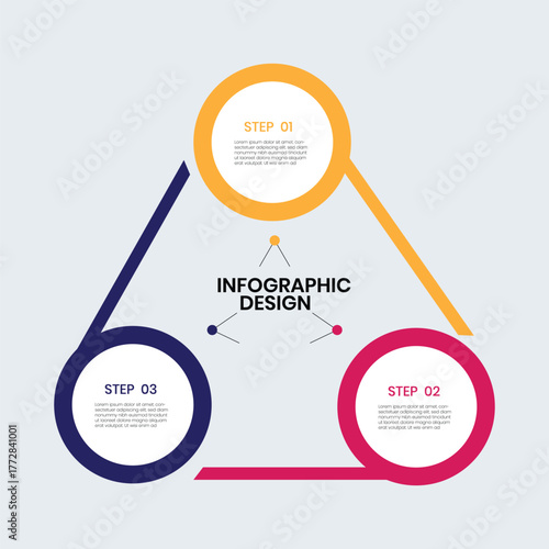 Modern Three-Step Triangle Infographic Template — Circular Nodes Process Diagram

