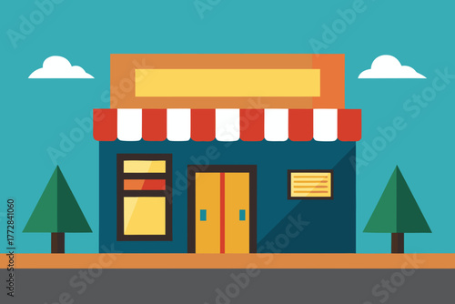 Cartoon bookstore on a narrow street vector illustration