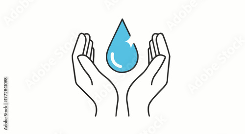 Hands gently holding pure water droplet, symbolizing conservation and sustainability
