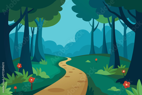 Cartoon magical path through the woods vector illustration