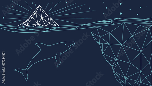 Pyramid underwater geometric dolphin structure water stars vector Abstract