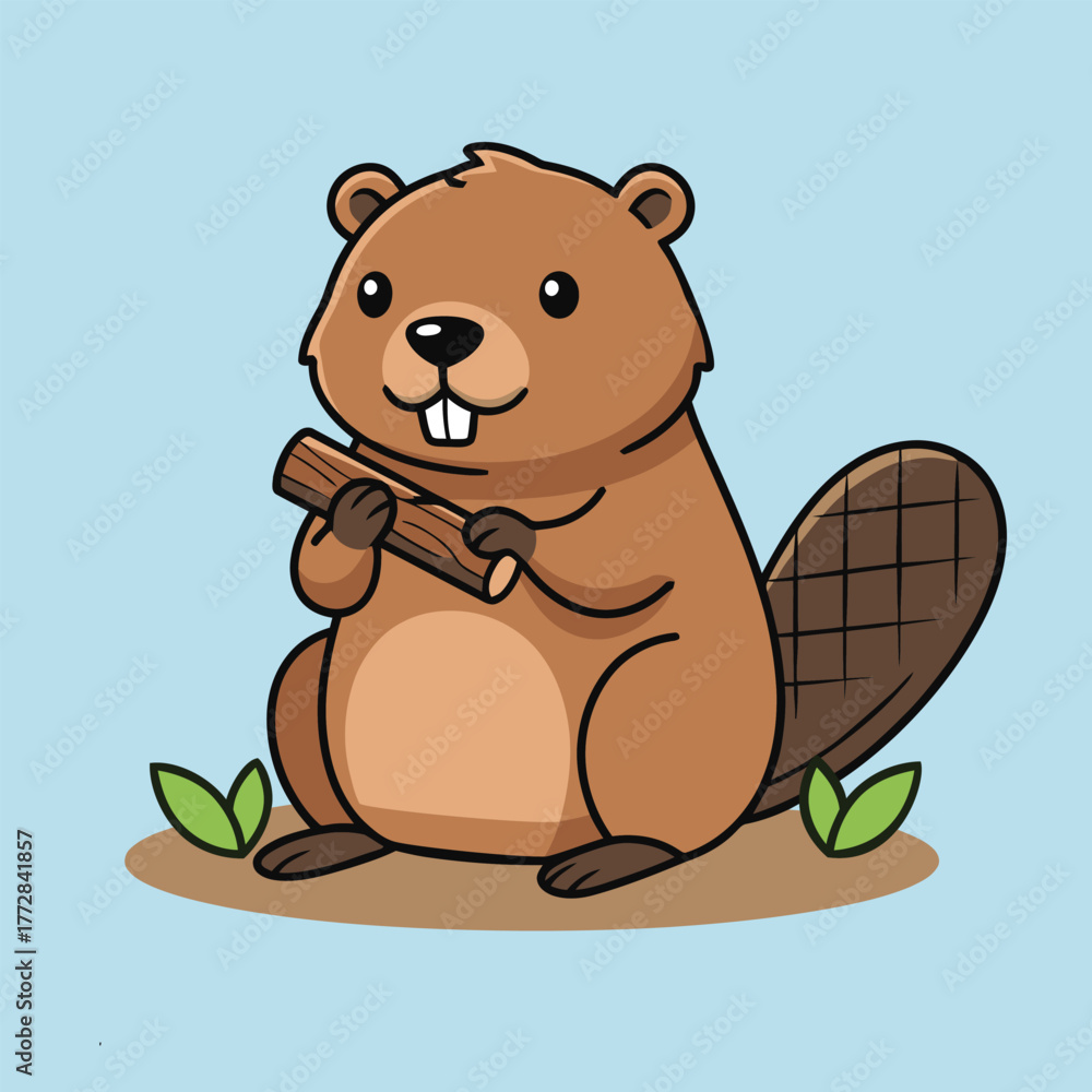 Naklejka premium Cute Beaver — Endemic Wildlife of Canada | Flat Vector Illustration