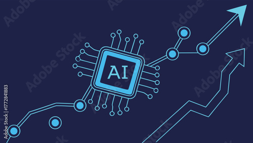 Ai chip powering growth chart with upward trending arrow data vector Abstract