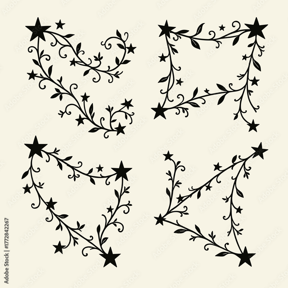 Obraz premium Ornamental black star and vine frames for decorative purposes and design elements