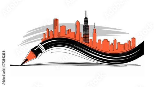 Urban Silhouette: An artistic representation of a cityscape skyline, rendered in bold lines and vibrant colors, capturing the dynamic energy and architectural diversity of an urban environment.