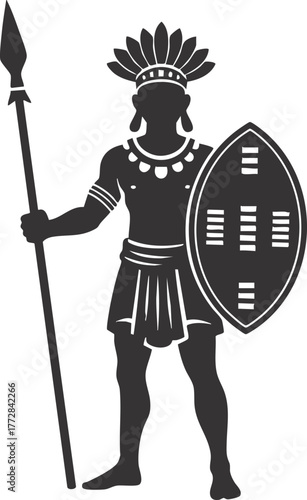 African warrior vector illustration with shield and spear 