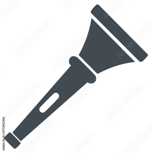 Stylized icon of a dark gray flashlight with a flared bell shape and a slim handle.
