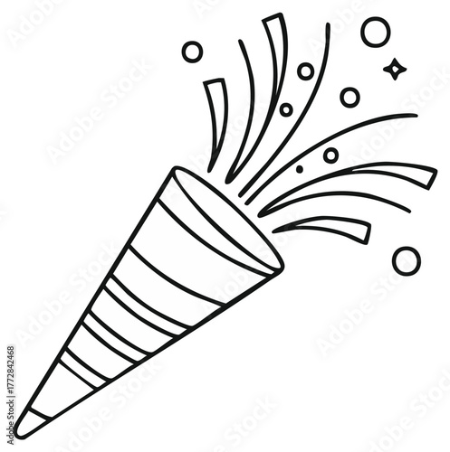 Party Popper Exploding Confetti and Streamers Line Art Illustration