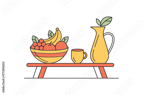 A Still Life of Fruit, a Cup, and a Pitcher on a Table