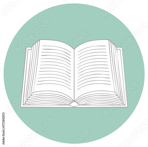 Open Book Illustration with Faint Outlines on Calm Green Circular Background