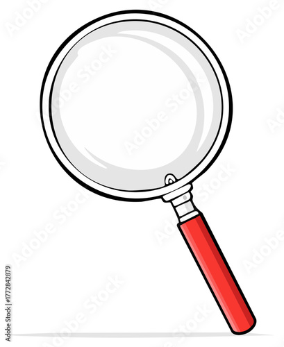 Illustration of a red handled magnifying glass for investigation or searching