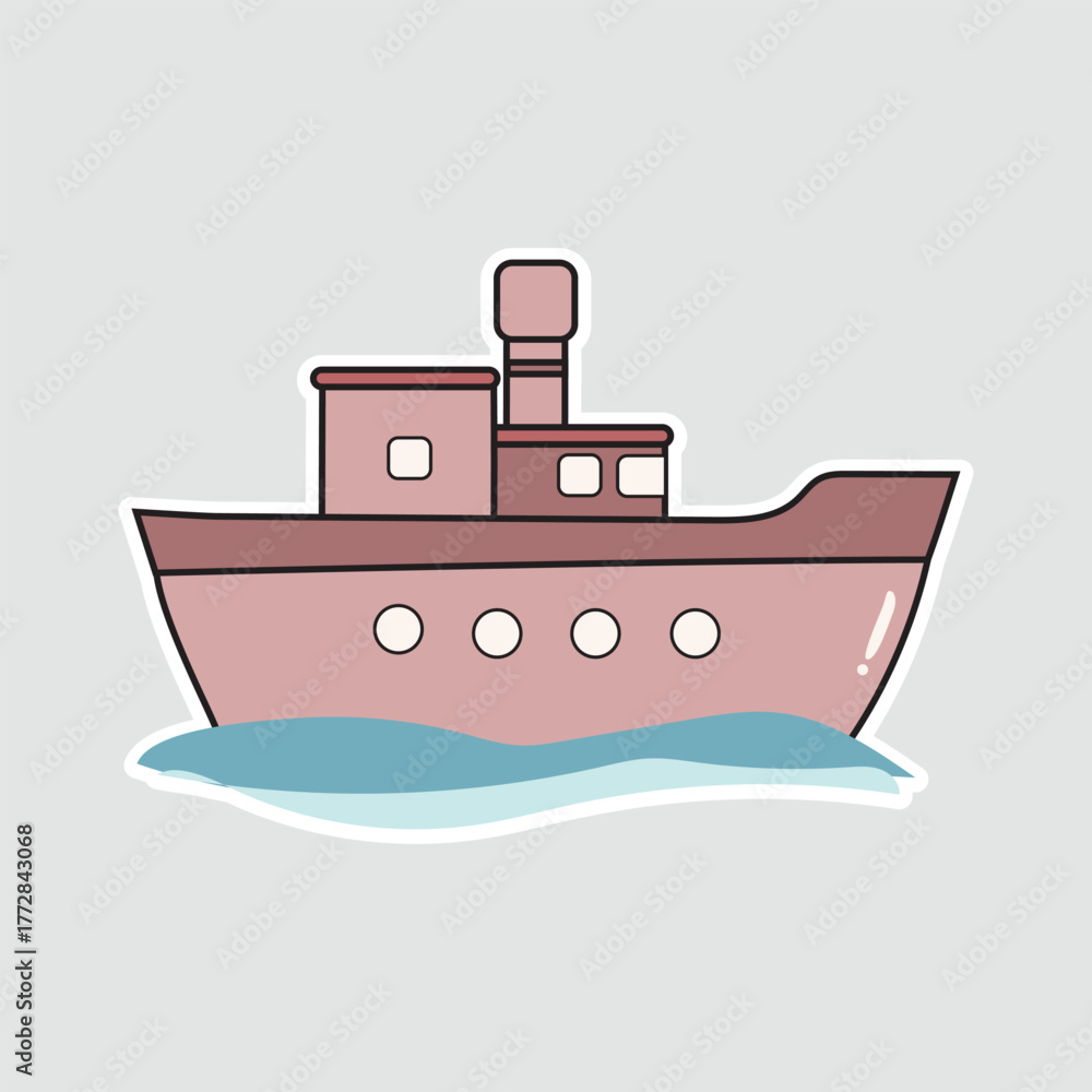Obraz premium Ship - Cruise or Ferry Icon. A delightful sticker featuring a ship, ideal for illustrating sea travel, cruises, or maritime adventures