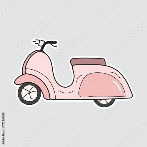 Scooter - Urban Travel or Fun Ride. A charming sticker of a pink scooter, perfect for illustrating urban travel, youthful adventures, or quick commutes