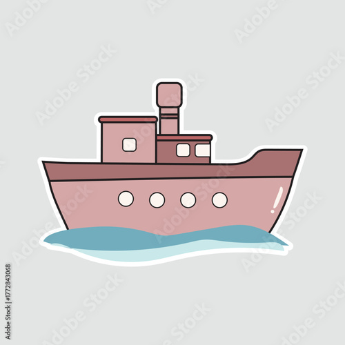 Ship - Cruise or Ferry Icon. A delightful sticker featuring a ship, ideal for illustrating sea travel, cruises, or maritime adventures