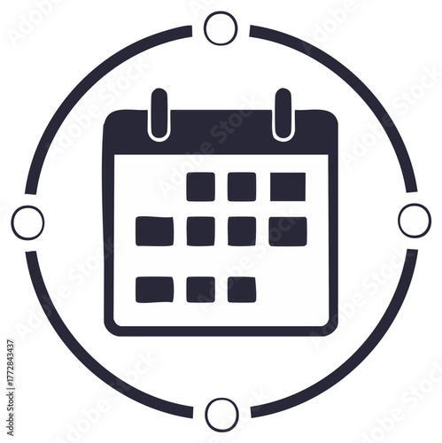Digital Calendar Schedule Appointment Organizer with Circular Connection and Square Dates Graphic, Event Planning and Day Marking