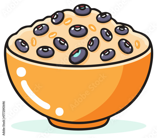 Whimsical Bowl of Oatmeal with Blueberries and Cereal Grains