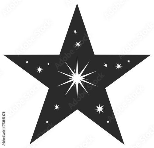 Black Star Silhouette with Shining White Stars Festive Celestial Decorative Element