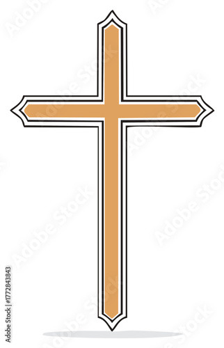 Ornate Gold Christian Cross Religious Symbol Vector Illustration