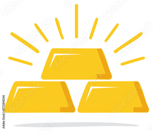 Illustration of shiny gold bars radiating light, representing wealth and finance.