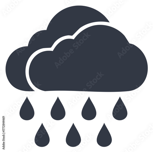 Rainy Weather Vector Graphic Icon of Clouds with Falling Water Droplets. Meteorological Climate Symbol.