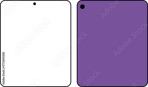 Modern tablet device displaying front and back views in white and purple colors illustration