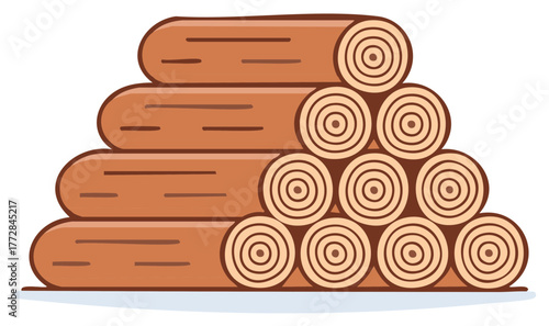 Stacked wooden logs illustration in a simple vector style with an isolated appearance