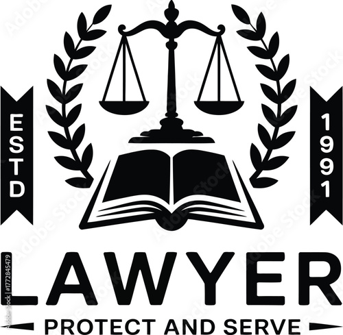 Professional lawyer logo symbolizing justice law firm legal services and courtroom representation
