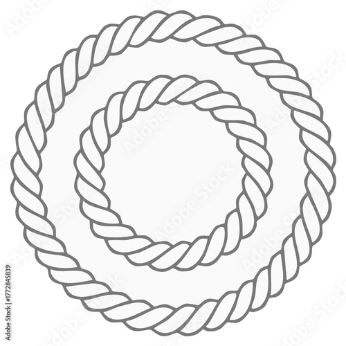 Two concentric twisted rope circles vector illustration outline design
